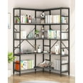 thumbnail image 1 of IDEALHOUSE Bookcases 4 Tier, Black Frame & Smoke Gray Shelves, L-Shaped Metal Corner Bookshelf, Tall Industrial Display Rack for Living Room, Office, 1 of 7