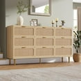 thumbnail image 1 of IDEALHOUSE Dressers 9 Drawer Tall Rattan Chest, Modern Deep Storage Cabinet with Wide Top, Long Wooden Organizer for Bedroom, Living Room, Hallway, Natural, 1 of 8