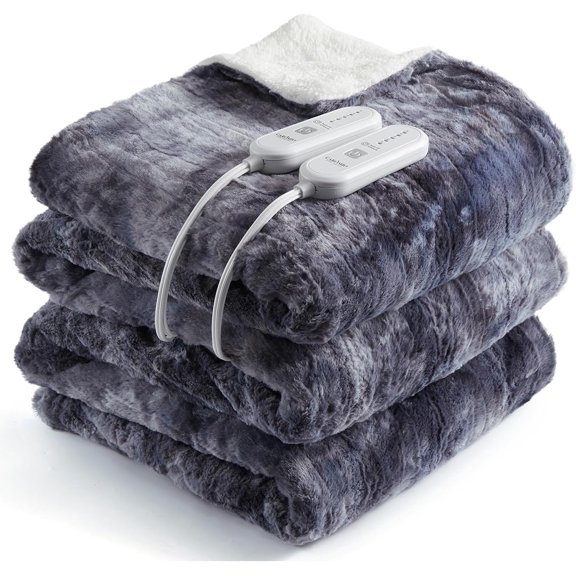IDEALHOUSE Electric Blanket, 5 Heat Levels, 4 Hour Auto-Off, Machine Washable, 84x90 in, Gray, Tufted Velvet, ETL Certified