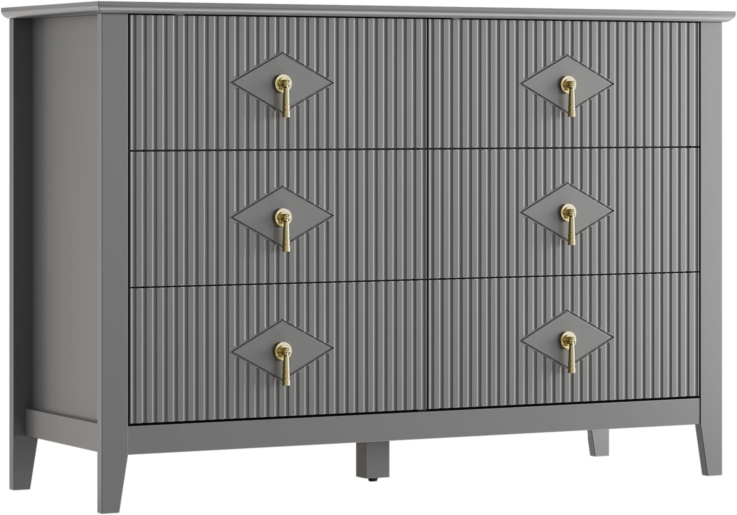 IDEALHOUSE Gray Storage Lockers, Fluted 6 Drawers Dresser, 54in Wide ...