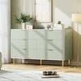 thumbnail image 1 of IDEALHOUSE Green, 6 Drawers, Dressers, Modern Chest with Gold Base, Fluted Drawer Design, 1 of 7