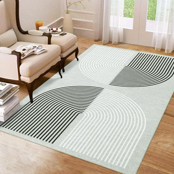 IDEALHOUSE Modern Abstract Area Rug, Washable Non-Slip Low Pile Throw Carpet for Living Room Bedroom, Gray, 4x6ft