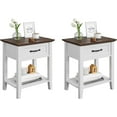 thumbnail image 1 of IDEALHOUSE Nightstands Set of 2, End Table with Drawer, Side Table for Spaces, 2 Tiers Storage Shelves with Dresser, Bedside Table for Living Room, Bedroom, Dorm (2pcs-White), 1 of 15