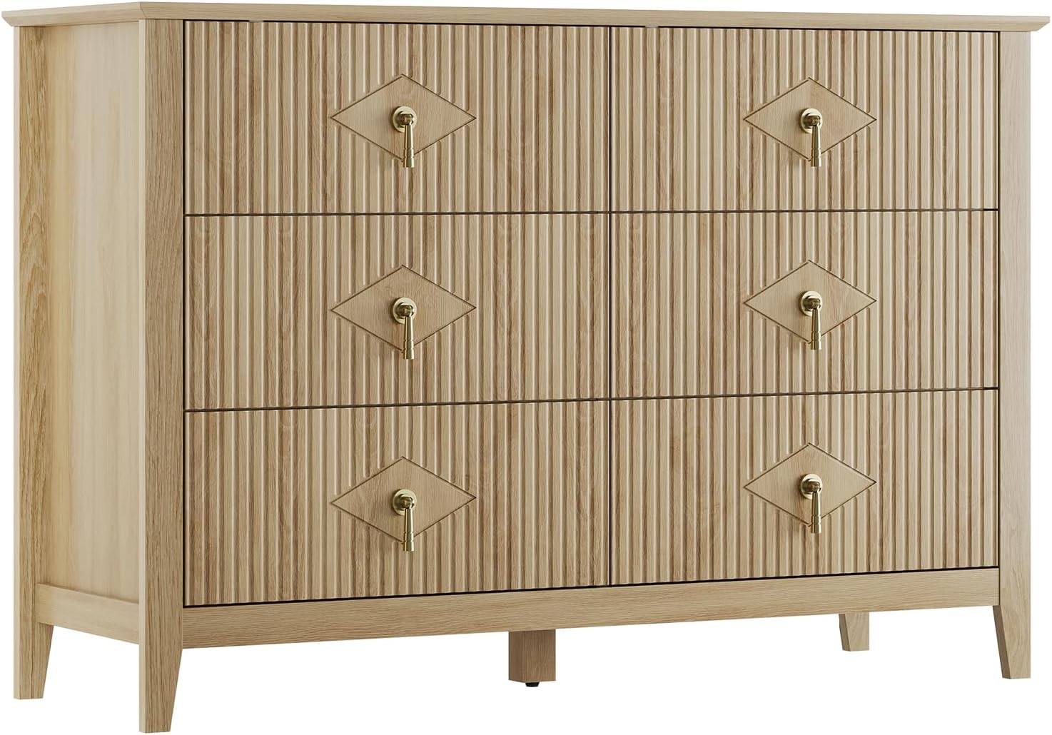 IDEALHOUSE Oak Storage Lockers, Fluted 6 Drawers Dresser, 54in Wide ...