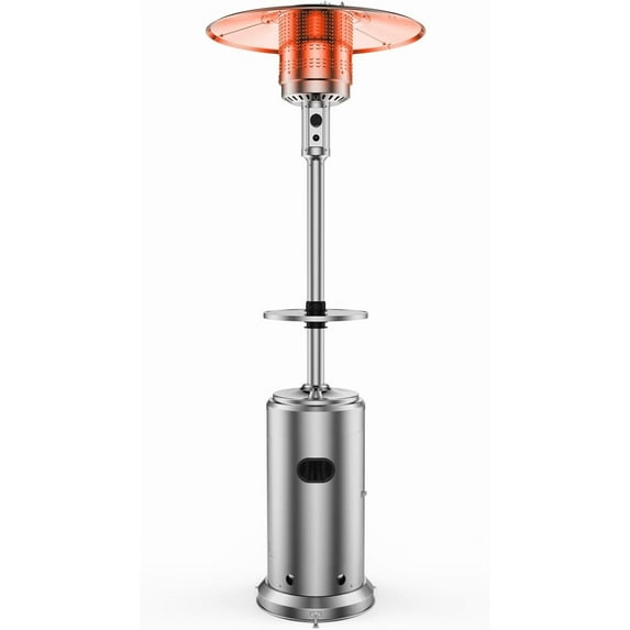 IDEALHOUSE Outdoor Patio Heater, 48,000 BTU, 87 in Tall, 304 Stainless Steel, Wheels, Liftable Table, Triple Safety System, Adjustable Heat, Silver for Deck Pool Garden