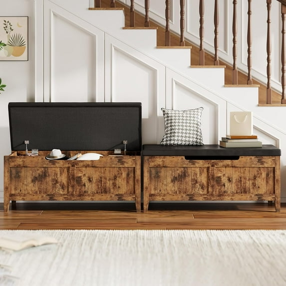 IDEALHOUSE Rustic Brown Shoe Storage Cabinet Bench, U-Shape Handle, Soft Close Hinge, Entryway Organizer, Versatile Seat, Model W01-2FT