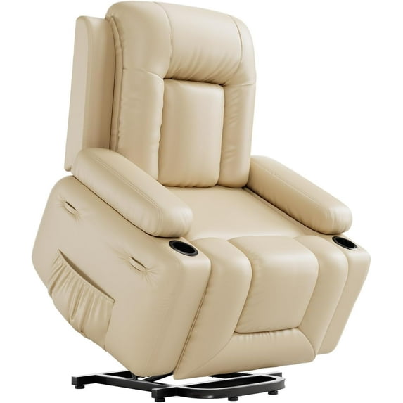 IDEALHOUSE Sofa Bed Creamy 22-Inch Rocker Swivel Recliner Chair, 1.5X Sponge Filling, PU Leather, Side Pocket & Cup Holder, Comfortable Reclining Seat for Living Room Bedroom Nursery