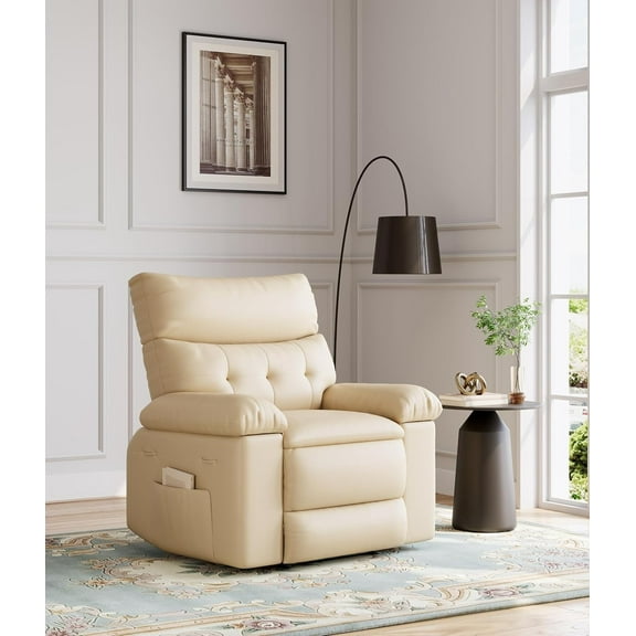 IDEALHOUSE Sofa Bed Oversized Recliner Chair Beige PU Leather Manual Recliner with 1.5X Thick Sponge Wide Ergonomic Seat, Comfortable Backrest, and Effortless Recline for Living Room Bedroom