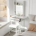 thumbnail image 1 of IDEALHOUSE White, 2 Drawers, Dressers Vanity Table, Fold-Out Panel, Mirror, Open Shelving, Metal Frame, Stool, 1 of 8
