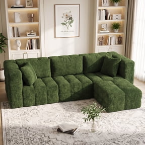 IDEALSOUL 108” Sectional Couch, L-Shaped Cloud Sofa, Modern Boneless Couch with Deep Seat, Upholstered Sofas Couches for Living Room, Bedroom, No Assembly Required, Green