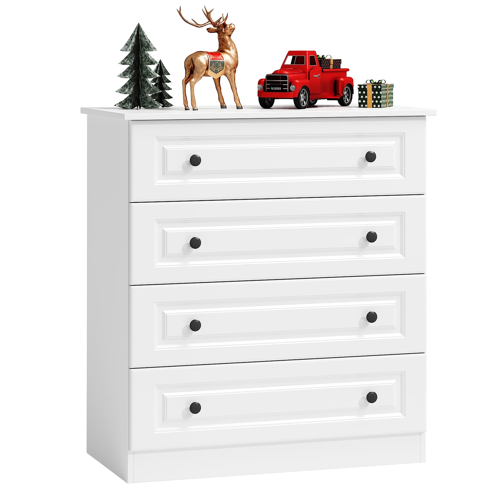 IDEALSOUL 4 Drawer Dresser, White Dresser for Living Room, Bedroom