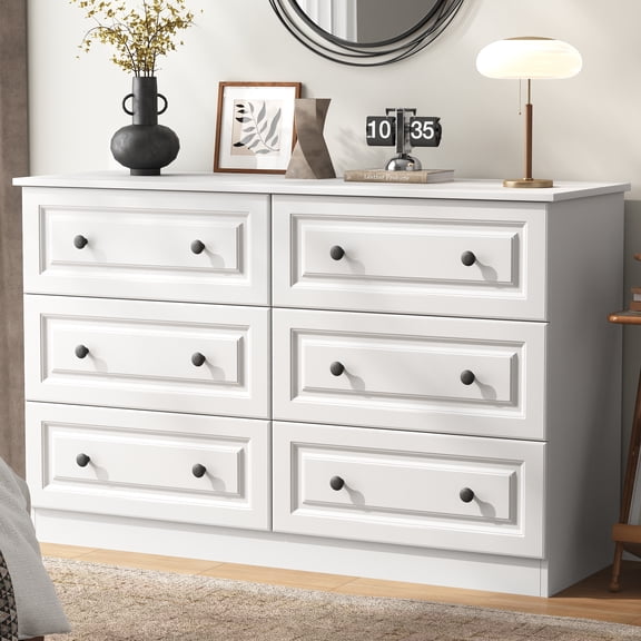 IDEALSOUL 6 Drawer Dresser, White Chest of Drawer with Large Storage Space, Dresser for Bedroom, Living Room, Cloakroom