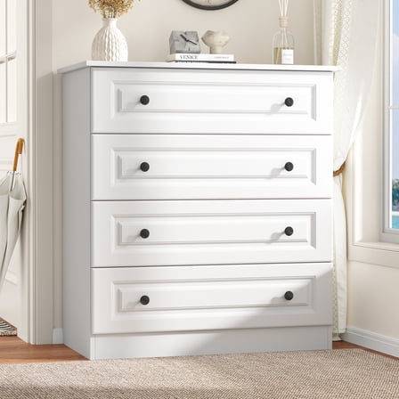 IDEALSOUL Dresser, White Dresser Tall dresser with Large Storage Space, 4 Drawer Dresser for Bedroom, Hallway, Entryway