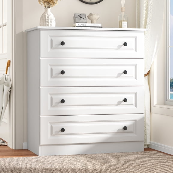 IDEALSOUL Dresser, White Dresser Tall dresser with Large Storage Space, 4 Drawer Dresser for Bedroom, Hallway, Entryway