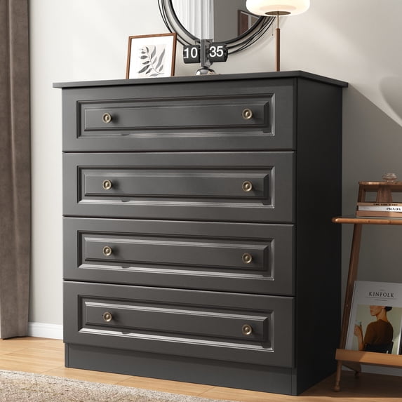 IDEALSOUL 4 Drawer Dresser, Retro Storage Cabinet with Large Space, Chest of Drawers for Bedroom, Hallway, Entryway, Black