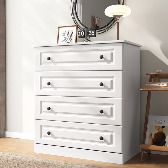 IDEALSOUL Dresser, White Dresser Tall dresser with Large Storage Space, 4 Drawer Dresser for Bedroom, Hallway, Entryway