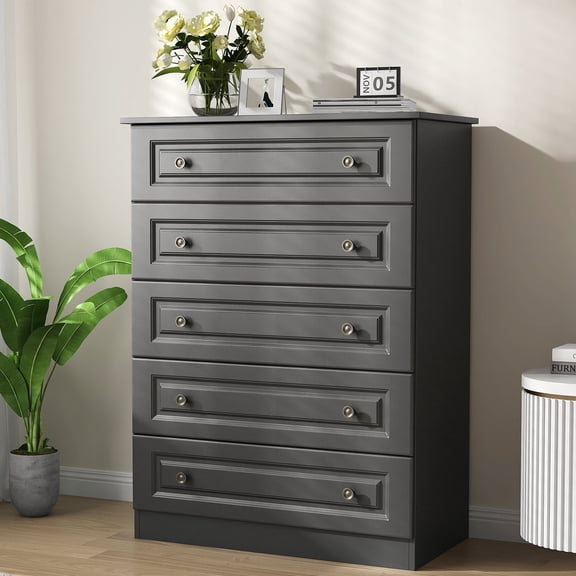 IDEALSOUL Dresser for bedroom, Black Dresser Tall dresser with Large Storage Space, 5 Drawer Dresser for Bedroom, Hallway, Entryway