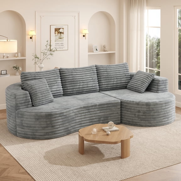 IDEALSOUL 118" Oversized Curved Modular Sectional Sofa, Deep Seat Upholstered Boneless Couch Sofa, Modern Flannel L-Shape Cloud Couch for Living Room, No Assembly Required, Grey White