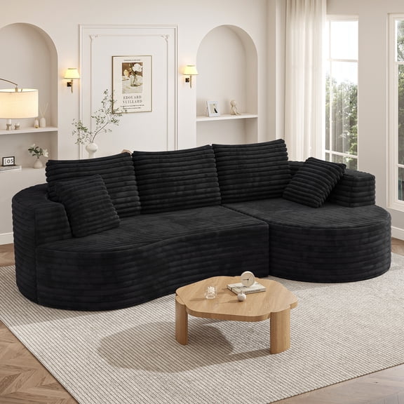 IDEALSOUL 118" Oversized Curved Modular Sectional Sofa, Deep Seat Upholstered Boneless Couch Sofa, Modern Flannel L-Shape Cloud Couch for Living Room, No Assembly Required, Black