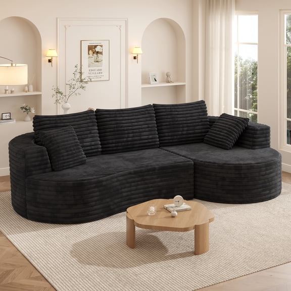 IDEALSOUL 118" Oversized Curved Modular Sectional Sofa, Deep Seat Upholstered Boneless Couch Sofa, Modern Flannel L-Shape Cloud Couch for Living Room, No Assembly Required, Black