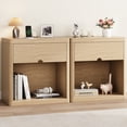 thumbnail image 1 of IDEALSOUL Nightstand Set of 2, Nightstand with Charging Station, 24inch Bedside Table with Curved Top Corners, Crescent Shaped Buckle, Wooden End Table for Bedroom Living Room (2pcs, Wood color), 1 of 15