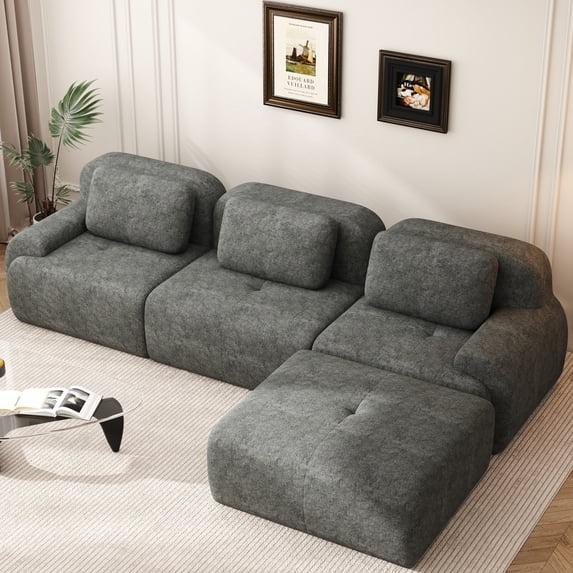 IDEALSOUL Sectional Sofa, 118" L-Shaped Modular Cloud Couch, Unique Chenille Fabric Couches and Sofas, Compression Sofa No Assembly Required(Gray)