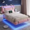 thumbnail image 1 of IDEALSOUL Twin Size Floating Bed Frame with Upholstered Storage Headboard, Metal Platform Bed with Charging Station & LED,No Box Spring Needed,Easy to Assemble (Twin,Pink), 1 of 11