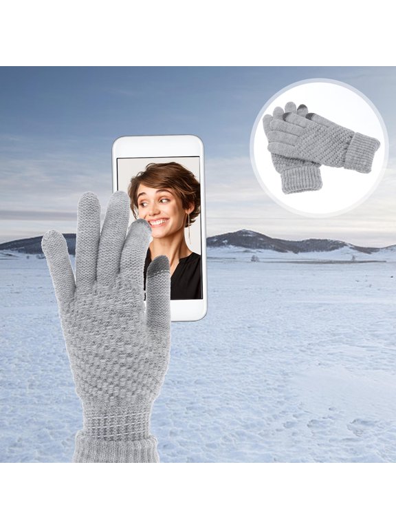 Super Elastic Grey Knitted Gloves for Winter Touch Screen Devices