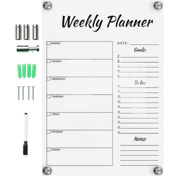 IDEANATEGRATE 1 Set Rectangular Erasable Weekly Plan Memo Board for Birthday Multifunctional 11.8x11.7in