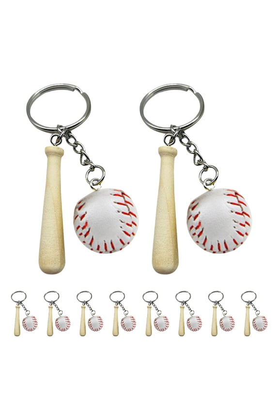 10Pcs Wood Mini Baseball Keychain for Backpack Accessories Sports Design