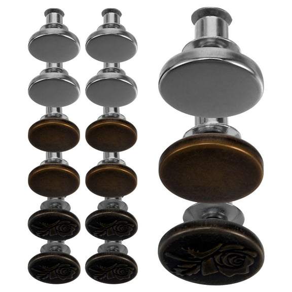 IDEANATEGRATE 15-Pcs Round Alloy Clothes Button for Jeans and Pants Silver and Antique Bronze