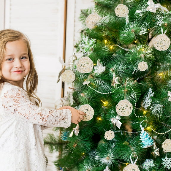 IDEANATEGRATE 15Pcs Rattan Balls Hanging Decoration for Home and Party Decorations White