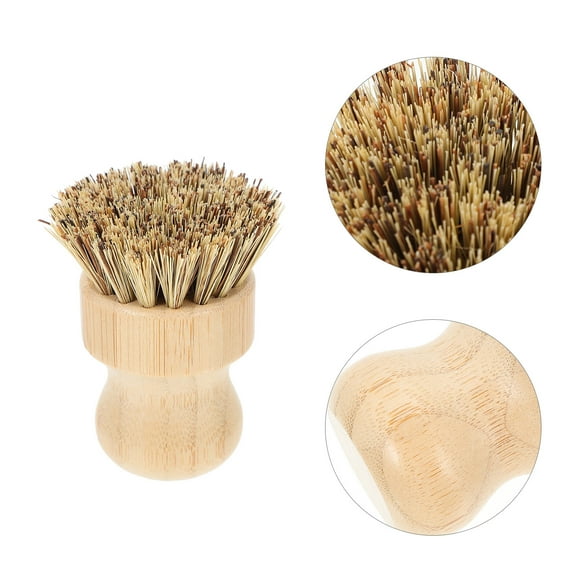 IDEANATEGRATE 1Pack Bamboo Pot Brush for Kitchen Utensil Cleaning Multi Function Veggie Scrubber Khaki Round Disc
