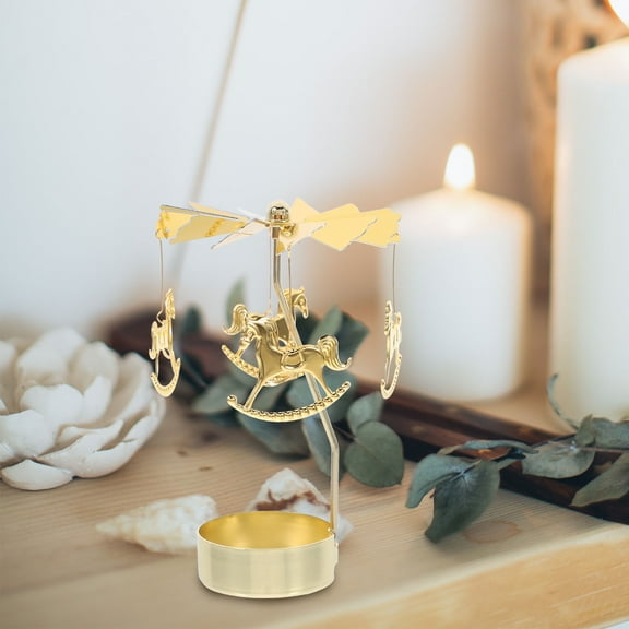 IDEANATEGRATE 1Pack Golden Iron Rotating Candle Carousel for Holiday Table and Centerpiece Decor