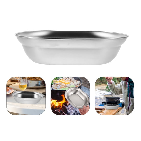 IDEANATEGRATE 1Pack Large Capacity Stainless Steel Plate for Picnic Utensil and Barbecue 9.04X6.41X2.16in