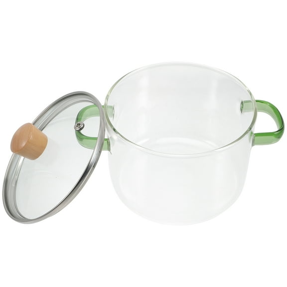 IDEANATEGRATE 1Pack Transparent Stew Pot With Wood Lid For Kitchen Cooking 6.7x5.9x5.9in