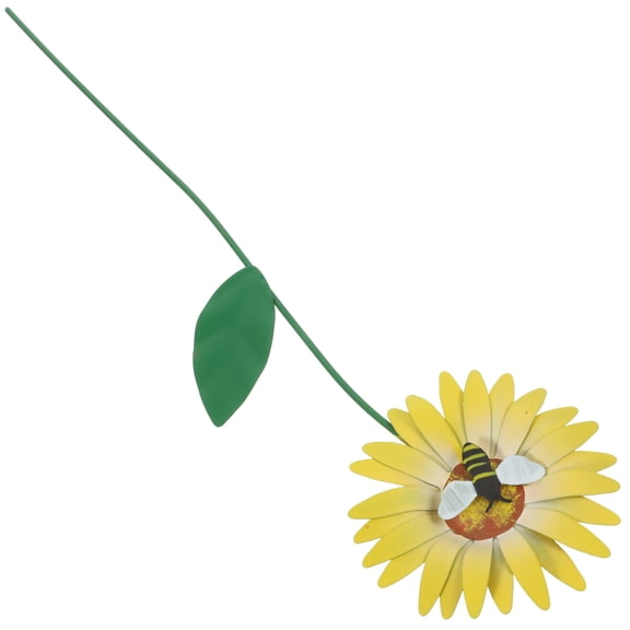 IDEANATEGRATE 1Pack Yellow Sunflower Shape Metal Flower Stake For Garden 15X3.7X0.4In