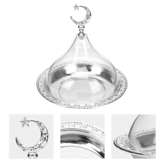 IDEANATEGRATE Compact Plated Silver Metal Dessert Tray Acrylic Lid Multi-Functional Home