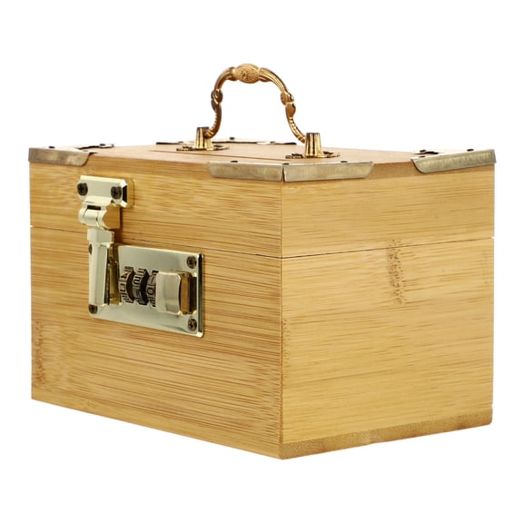 IDEANATEGRATE 1Pc Vintage Coin Box With Lock Retro Style Wooden Treasure Chest For Home Decor 11.8x3.9x3.9in