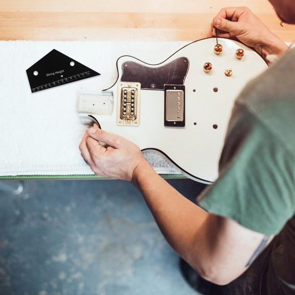 IDEANATEGRATE 1Pcs Black Stainless Steel Action Gauge for Guitar String Measurement 3.93X1.97X0.08In