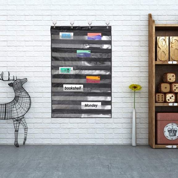 IDEANATEGRATE Classroom Wall Pocket Chart Organizer Rectangular Black Polyester for Teaching Display
