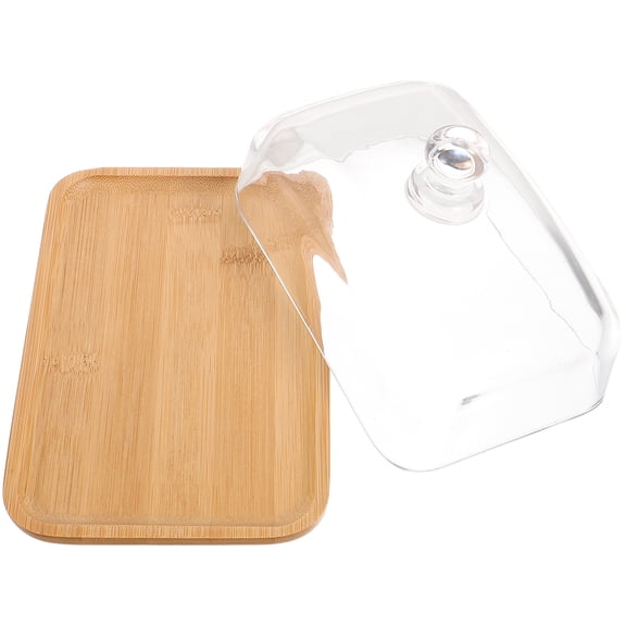 IDEANATEGRATE 1Pcs Khaki Round Cake Stand with Dome Lid Glass Wood Display for Household Users Event Organizers