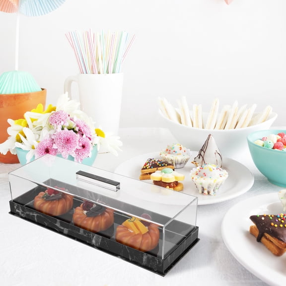 IDEANATEGRATE 1Pcs Rectangle Cake Tray Black Acrylic Marble For Pastry Display Case Storage Showcase Bakers Hosts Cooks