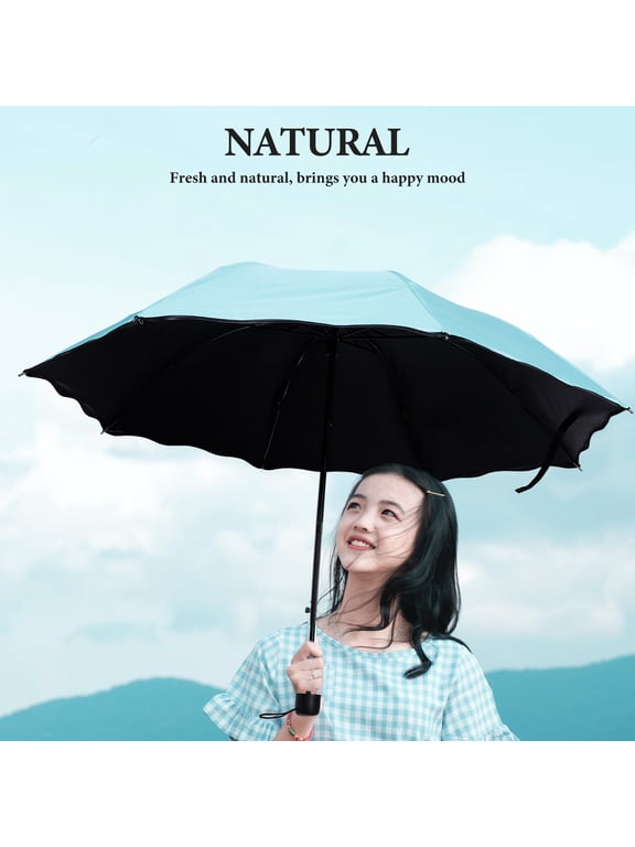 Mint Green Portable Compact Umbrella with Uv Protection and Color Changing Feature
