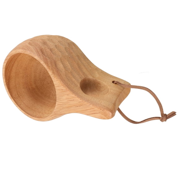 IDEANATEGRATE 1Pcs Wooden Milk Cup Brown Round Hole Handle Portable For Travel 5.70X3.34X2.55In