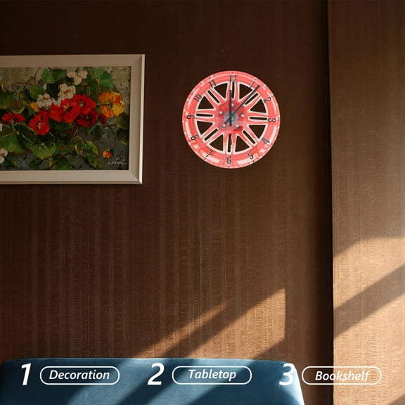 IDEANATEGRATE 1Set Car Wheel Wall Clock Red Acrylic 30.00X30.00X4.00Cm For Living Room Decorative