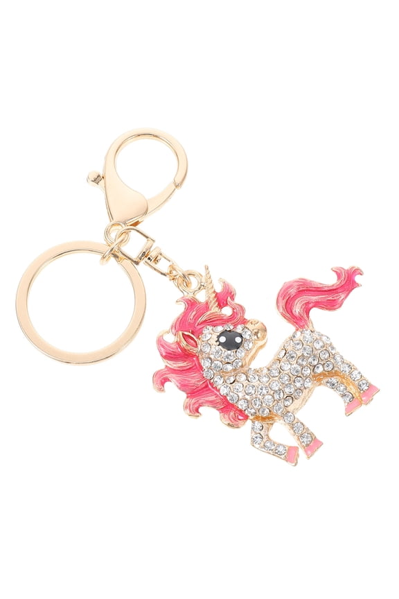 1Set Cute Keyring Unicorn Pendant Pink Rhinestone Zinc Alloy For Women Everyday Use