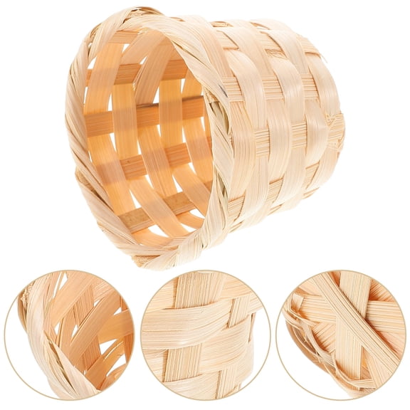 IDEANATEGRATE 1Set Handmade Rattan Storage Basket Small 7.5 x 6 x 3in Khaki Round Bamboo Straw Garden Decor