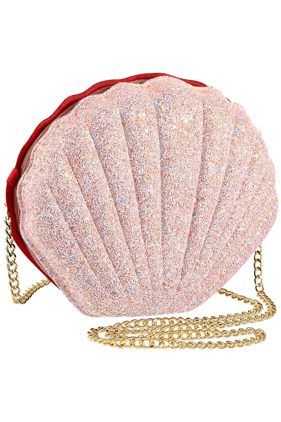 1Set Pink Seashell Crossbody Bag for Women Glittery Surface 18X7.1X2.4In
