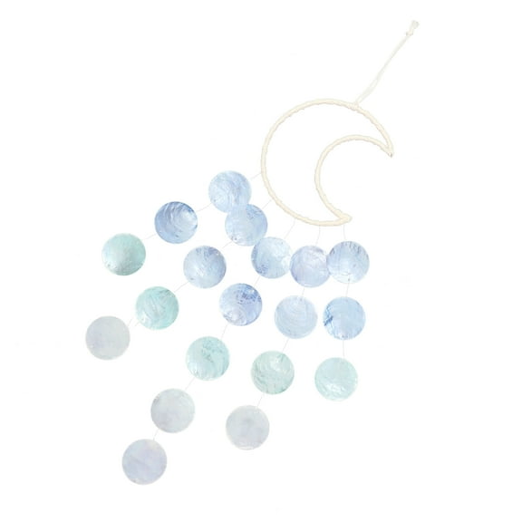 IDEANATEGRATE 1Set Small Shells Windchime with Wooden Moon Shape for Garden Ornament Pathway Decor 15X5.5In
